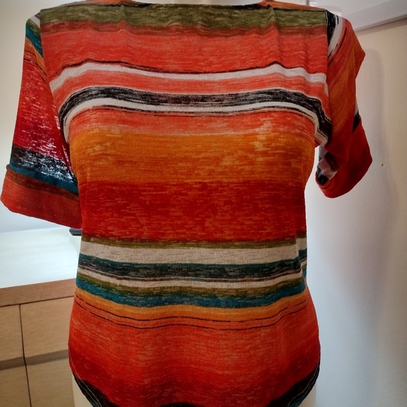 Vintage Peck & Peck XL Striped Scoop Neck Cuffed Sleeve Shirttail Hem USA - Picture 5 of 11